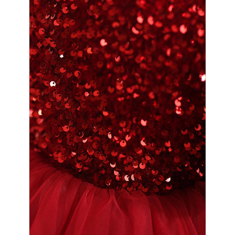 Girls Red Sequin Birthday Dress Girls Christmas Dress Flower Girl Princess Dress