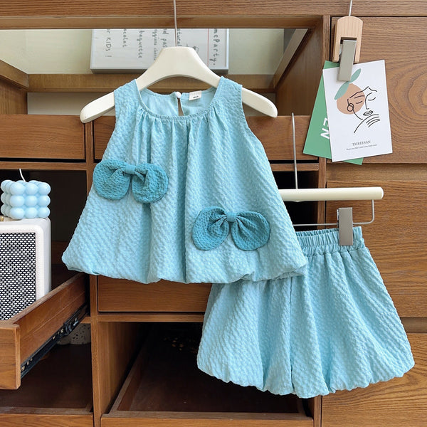 Girls Cute Bowknot Vest Pants Two-piece Set