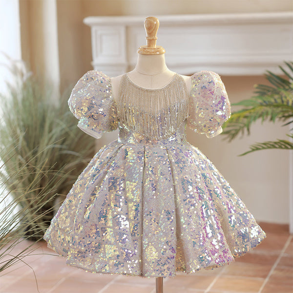 Girls Sequins First Communion Dresses Toddler Birthday Party Princess Dress