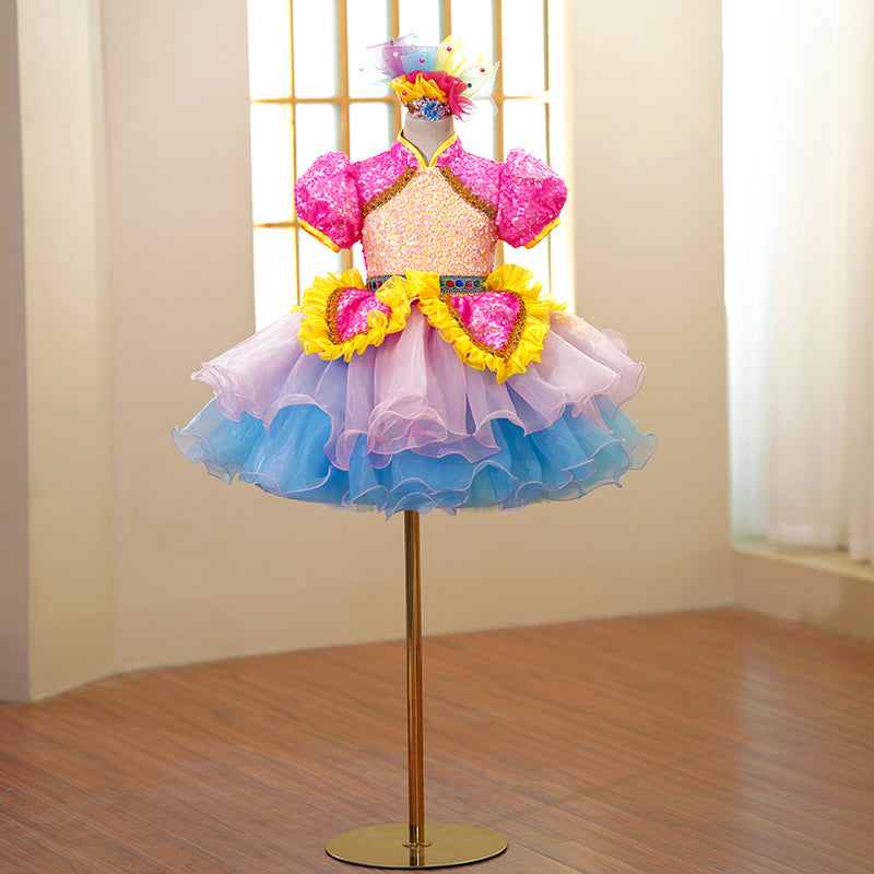 Multicolor Cute Baby Girl Pageant Dress Toddler Embroidery Party Princess Dress