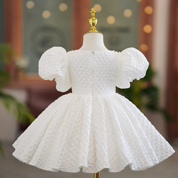 Children's Birthday Dress Girls White Princess Dress Flower Girl Puff Dress