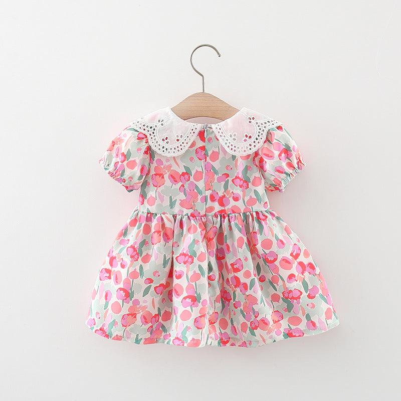 Baby Girl Floral-print Doll-neck Cutout Dress