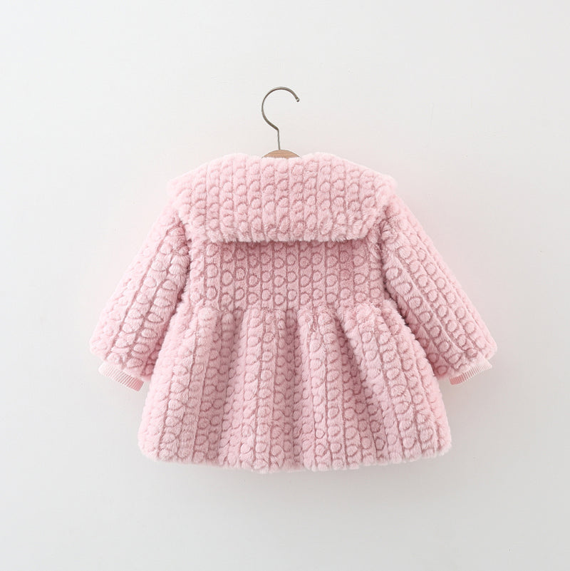 Girls Solid Color Large Lapel Circle Striped Coat