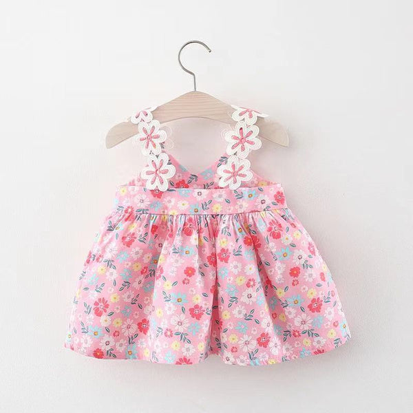 Cute Baby Girl Flower Suspender Bow Dress
