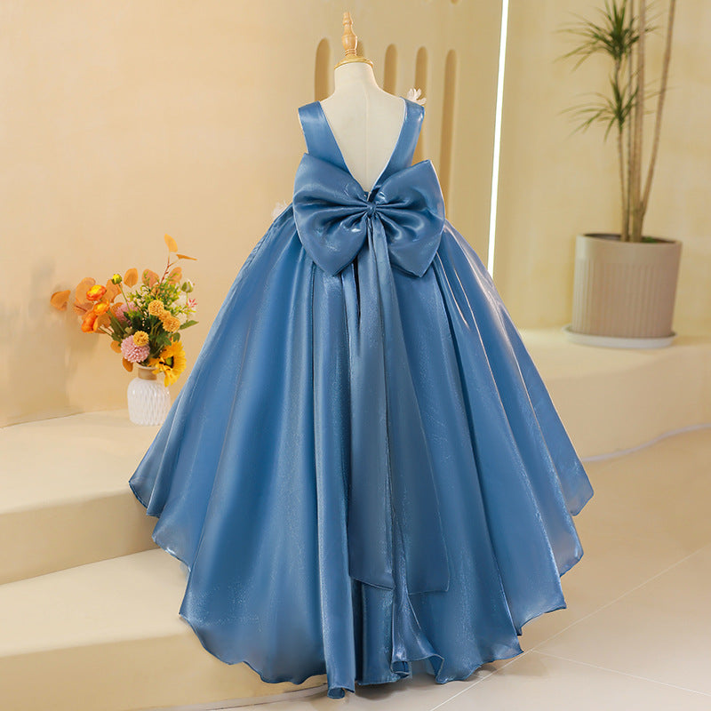 Elegant Baby Girls Blue Sleeveless Puff Princess Dress Toddler Birthday Trailing Party Dresses, Blue / 7-8 Years (140cm)