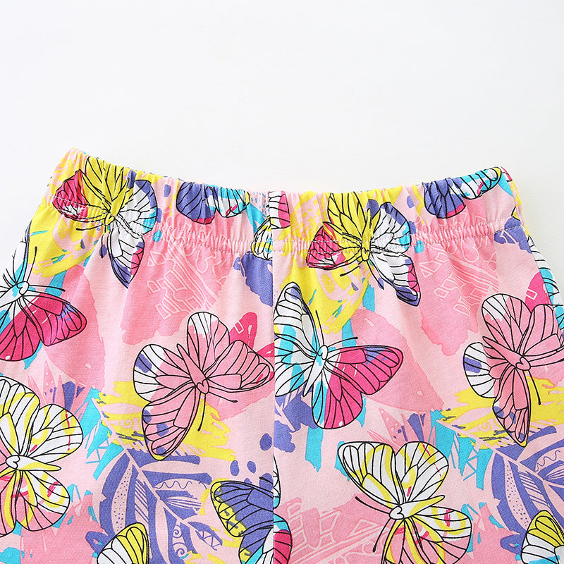 Girls Summer New Butterfly Print Children's Short-sleeved Shorts Two-piece Suit