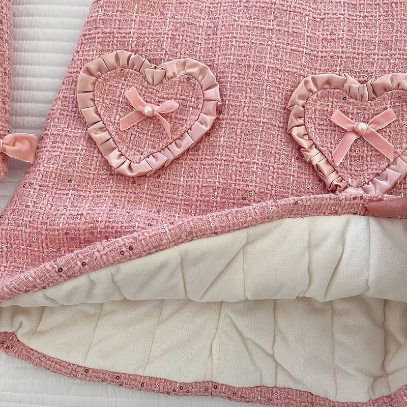 Girls' Winter Heart-Shaped Lace Coat Vest Dress Two-Piece Set