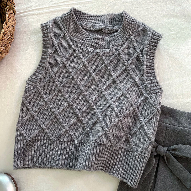 Girls' Autumn New Gray Sweater Shirt Skirt Three-piece Set
