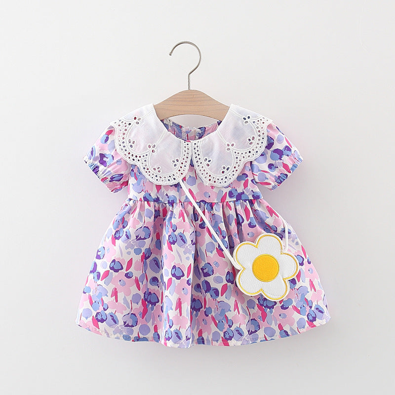 Baby Girl Floral-print Doll-neck Cutout Dress