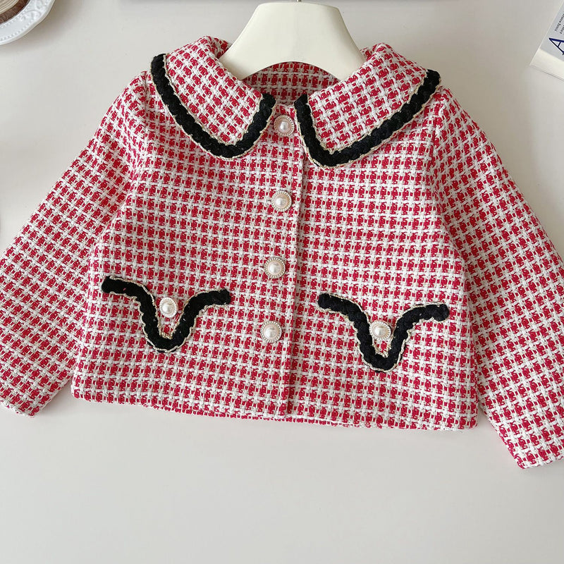 New Girls' Lapel Plaid Jacket and Skirt Two-piece Suit