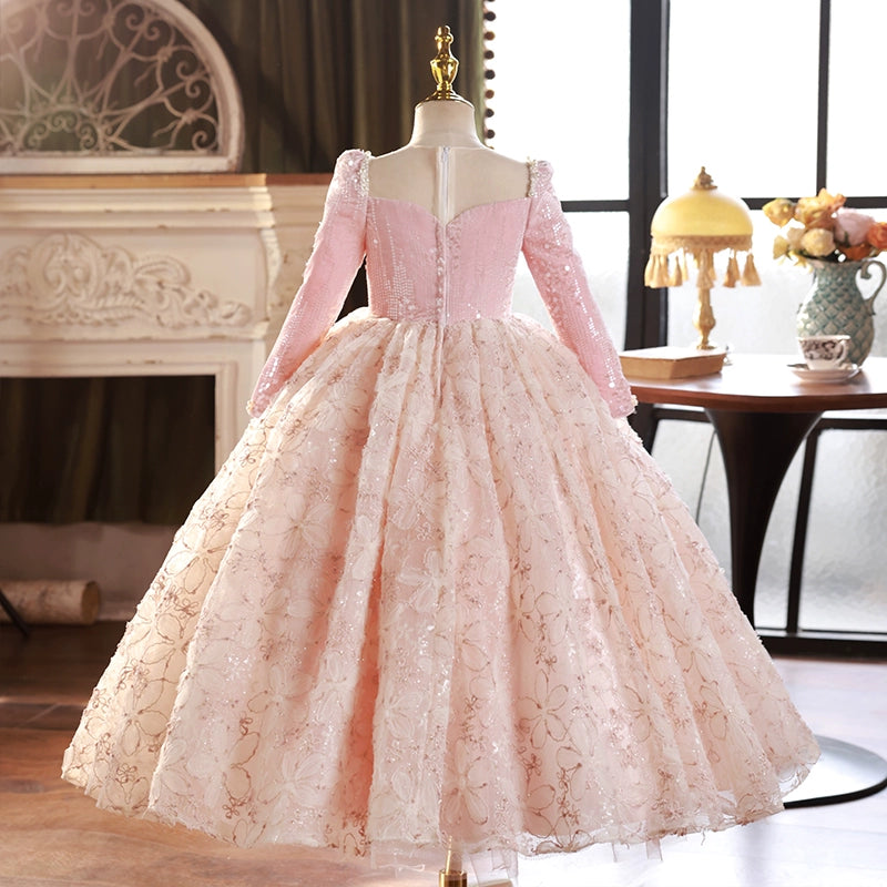 Girls Pink Birthday Dress Children's Party Princess Dress