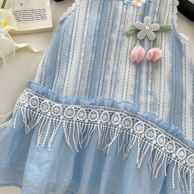 Girls Cute Summer Flower New Lace Stitching Dress