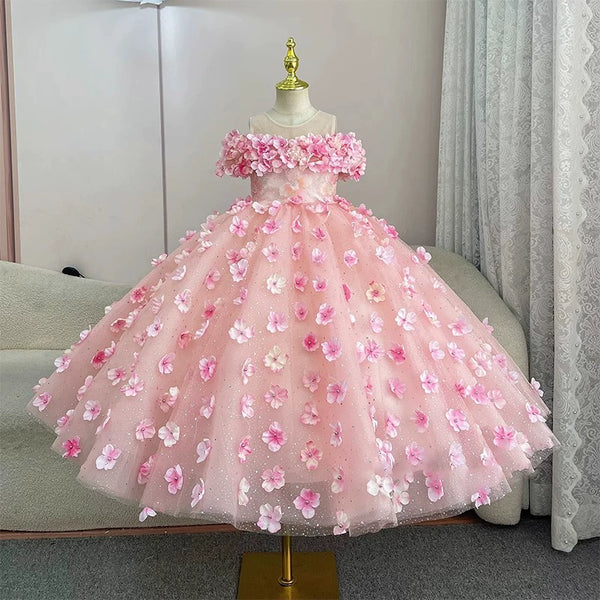 Flower Girl Pink Dress Girls Birthday Princess Dress