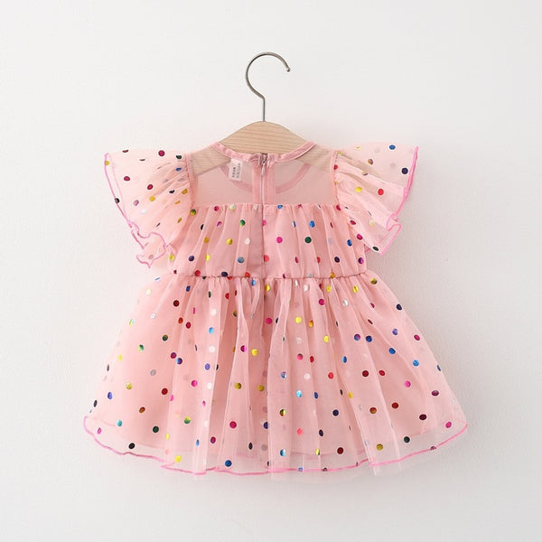 Baby Girl Summer Colored Dots Zip Back Dress