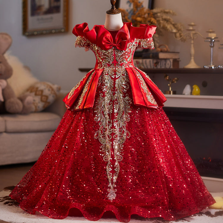 Girls Red Christmas Dress Children's Prom Dress Flower Girl Dress