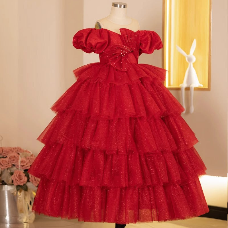 red dress fluffy Puffy Red Tulle V Neck Long Prom Dresses, V Neck Red Formal Dresses, R Eip Collection