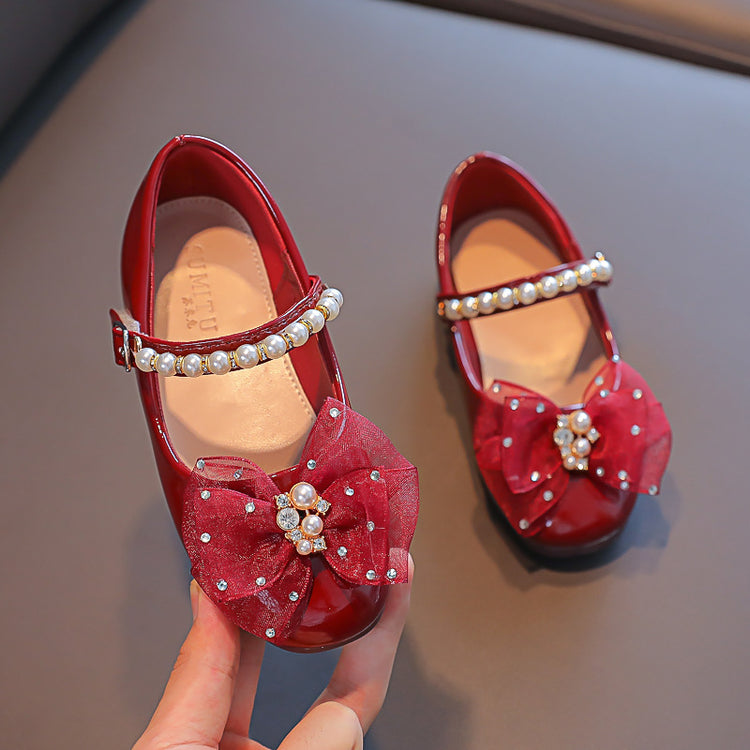 Girls' Christmas Soft-Soled Bow Princess Shoes