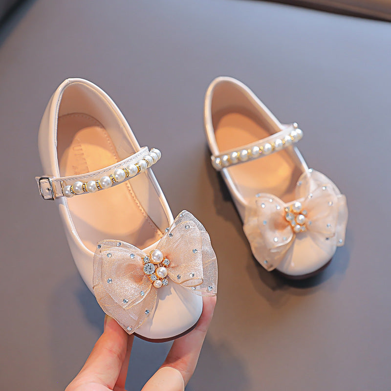 Girls' Christmas Soft-Soled Bow Princess Shoes