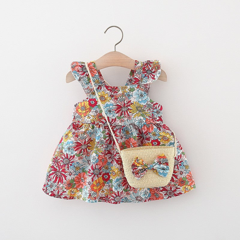 Toddler Dress Cute Baby Girl Printed Flying Sleeve Dress