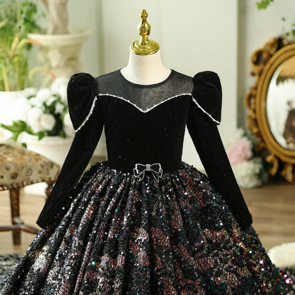 Girls Black Pageant Dress Children's Birthday Princess Dress