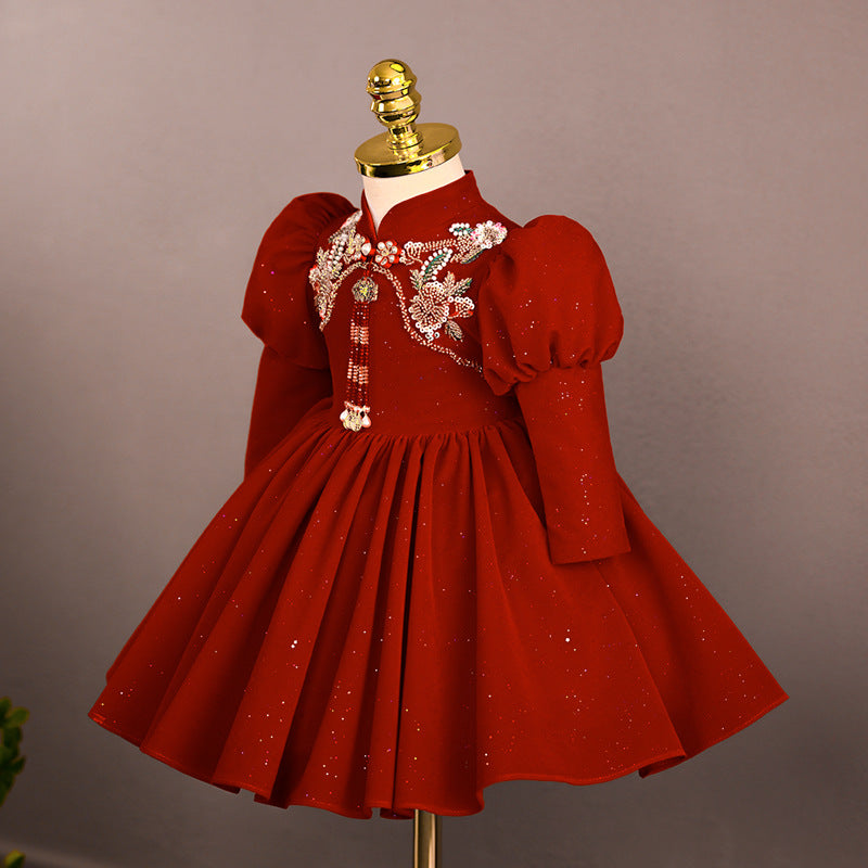 Baby Girl Birthday Dress Girl Party Cheongsam Long Sleeve Princess Dress