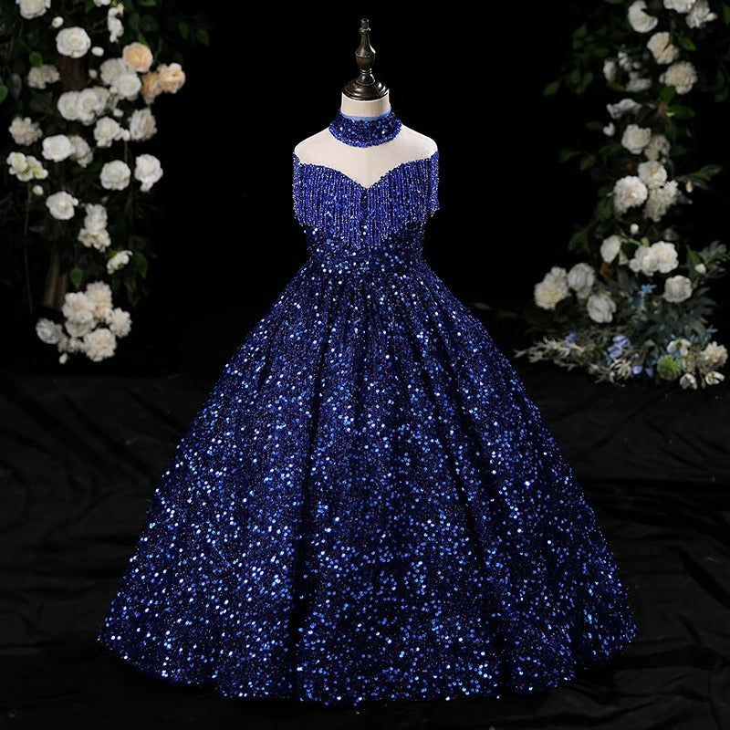 Elegant Baby Girls Blue Sequined Dress Toddler Birthday Party Princess Dress Elegant Baby Girls Blue Sequined Dress Toddler Birthday Party Princess Dress