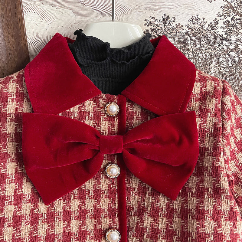 Winter Girls Red Plaid Bow Suit Toddler Two-piece Set