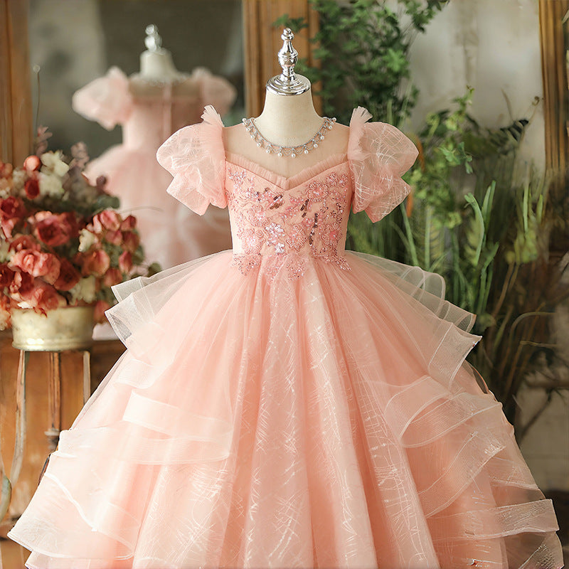 Pink Girls Prom Dress Girls Birthday Princess Dress Children Party Dress