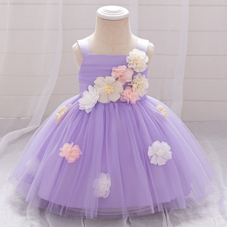 Girls Flower Birthday Dress Cute Flower Girl Puffy Princess Dress