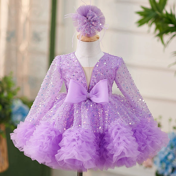 Baby Cute Girl Sequins Autumn Dress Toddler Pageant Birthday Princess Dress