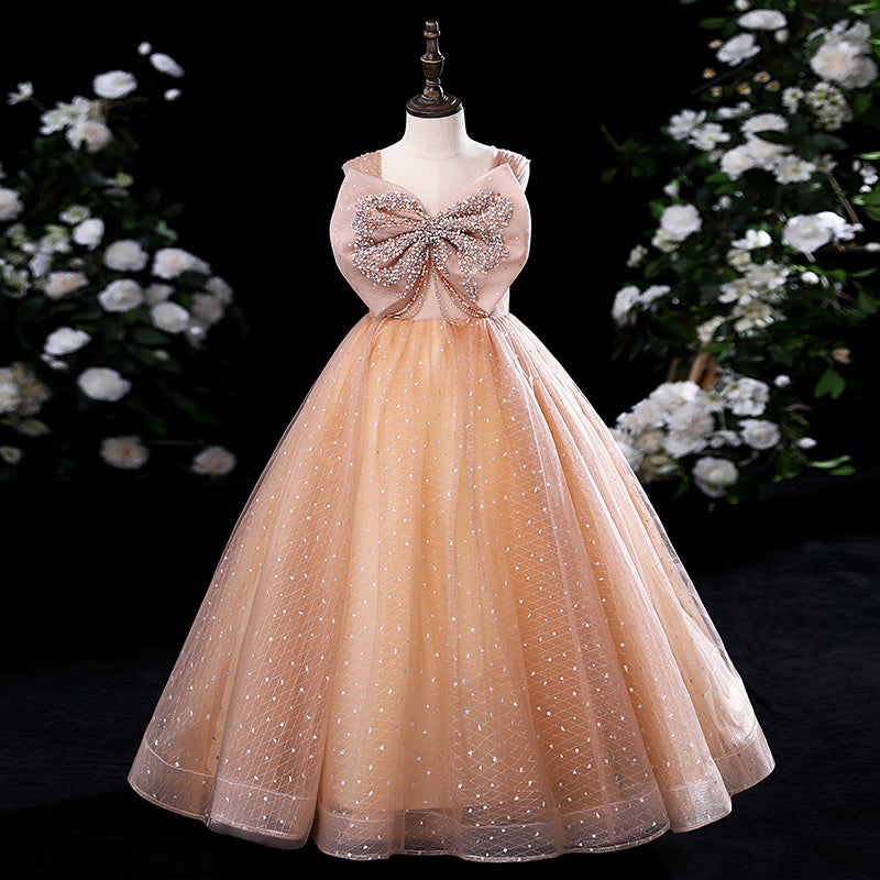 Cute Baby Girl Pageant Dress Big Bow Dresses Toddler Pageant Party Princess Dress, Khaki / 7-8 Years (140cm) Cute Baby Girl Pageant Dress Big Bow Dresses Toddler Pageant Party Princess Dress, Khaki / 7-8 Years (140cm)