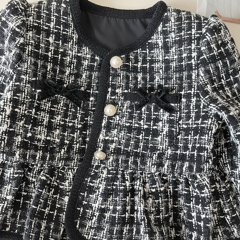 Girls' Spring New Round Neck Princess Plaid Jacket