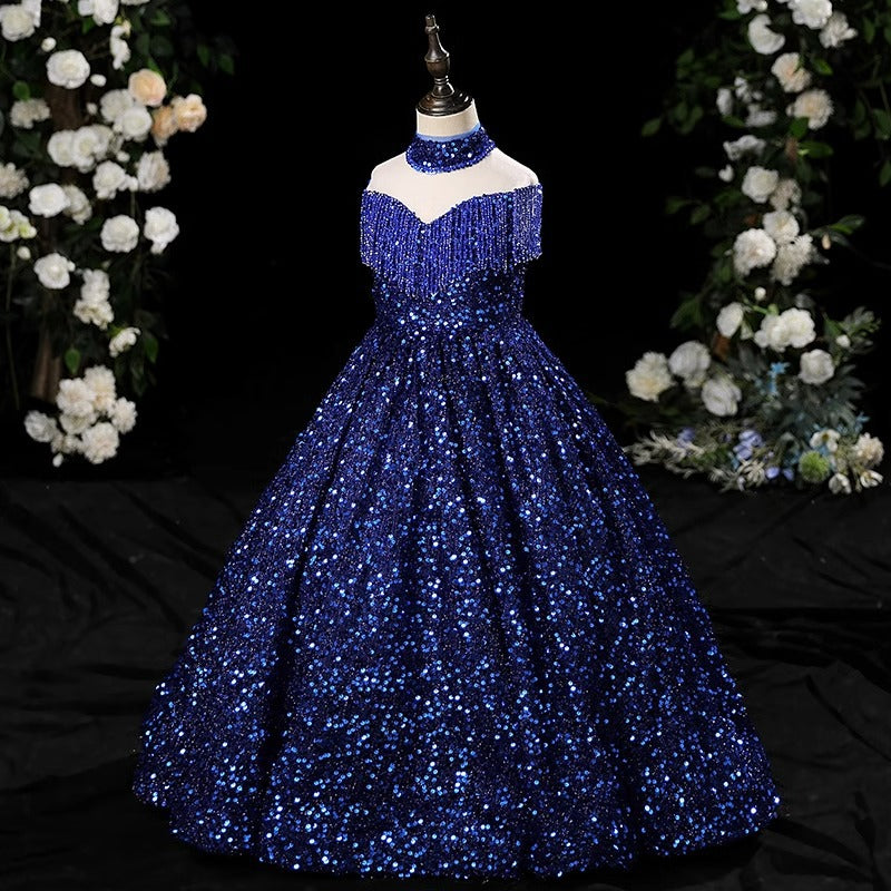 Elegant Baby Girls Blue Sequined Floor-Length Dress Toddler Birthday marryshe Elegant Baby Girls Blue Sequined Floor-Length Dress Toddler Birthday marryshe