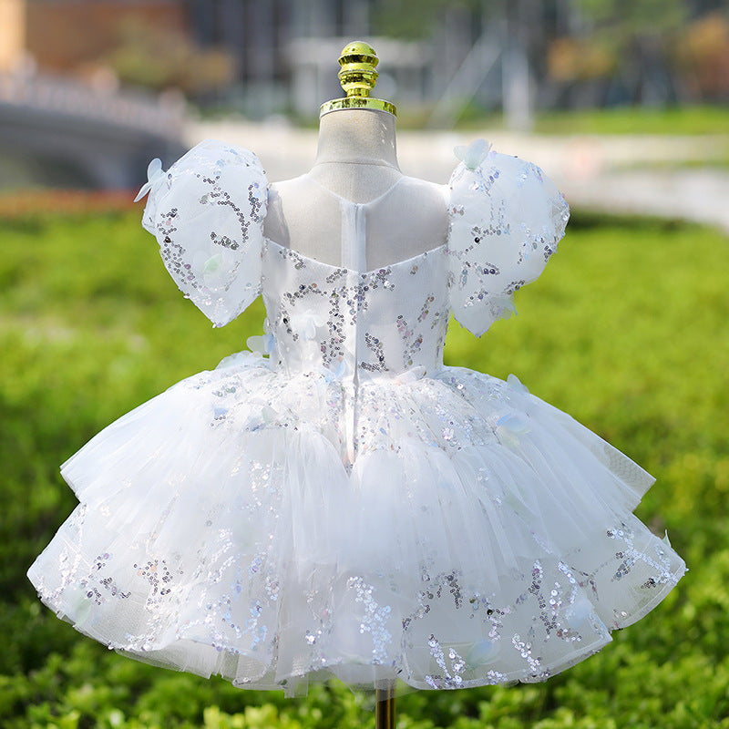 White Girls Birthday Princess Dress Flower Girl Wedding Dress