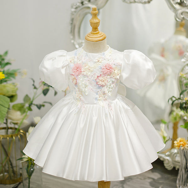 Pretty Baby Girl Puff Sleeve Floral Pageant Dress Toddler Party Princess Dress