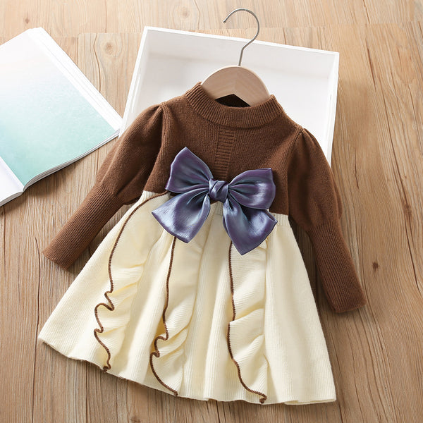 Girls Bow Knitted Long Sleeve Pullover Sweater