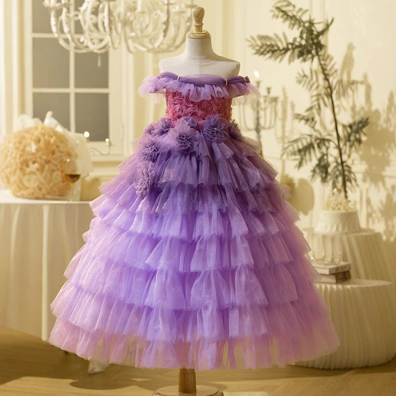 Girls Ball Dress Purple Children Birthday Gradient Princess Dress