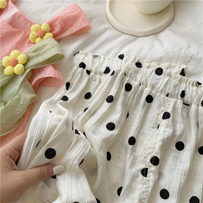 Summer Girls Thin Suspender Polka Dot Pants Two-piece Set