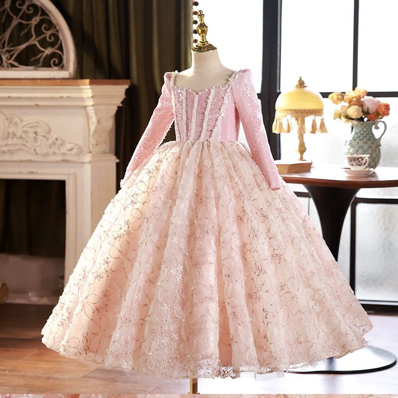 Girls Pink Birthday Dress Children's Party Princess Dress