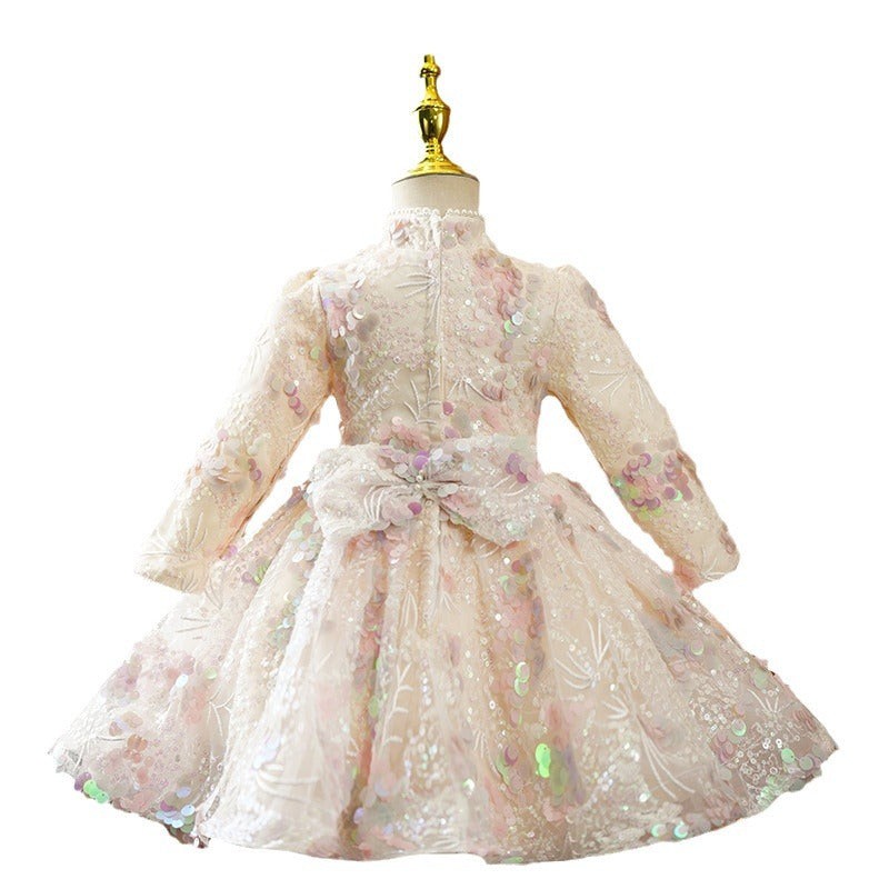 Sweet Baby Girls Long Sleeve Sequin Floral Princess Dress Toddler Prom Dress