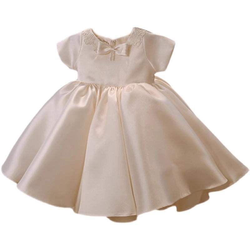 Elegant Baby White Bow Christening Dresses Toddler Baptism Puffy Dresses