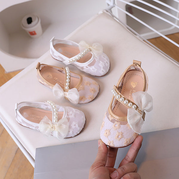 Bow Pearl Mesh Flower Princess Shoes