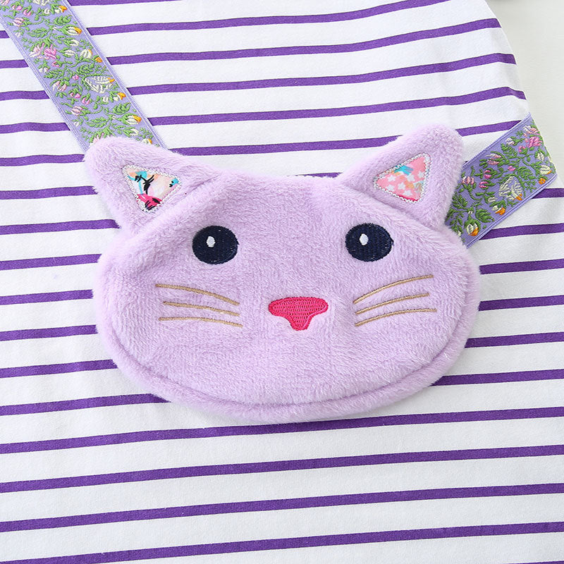 Children's Cartoon Cat Bag Girl Striped Princess Dress
