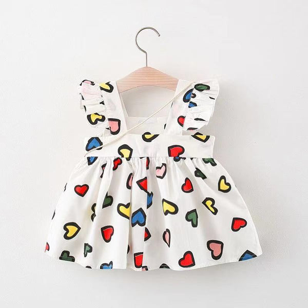 Baby Girl Love Print Cute Dress with Dragonfly Bag Set