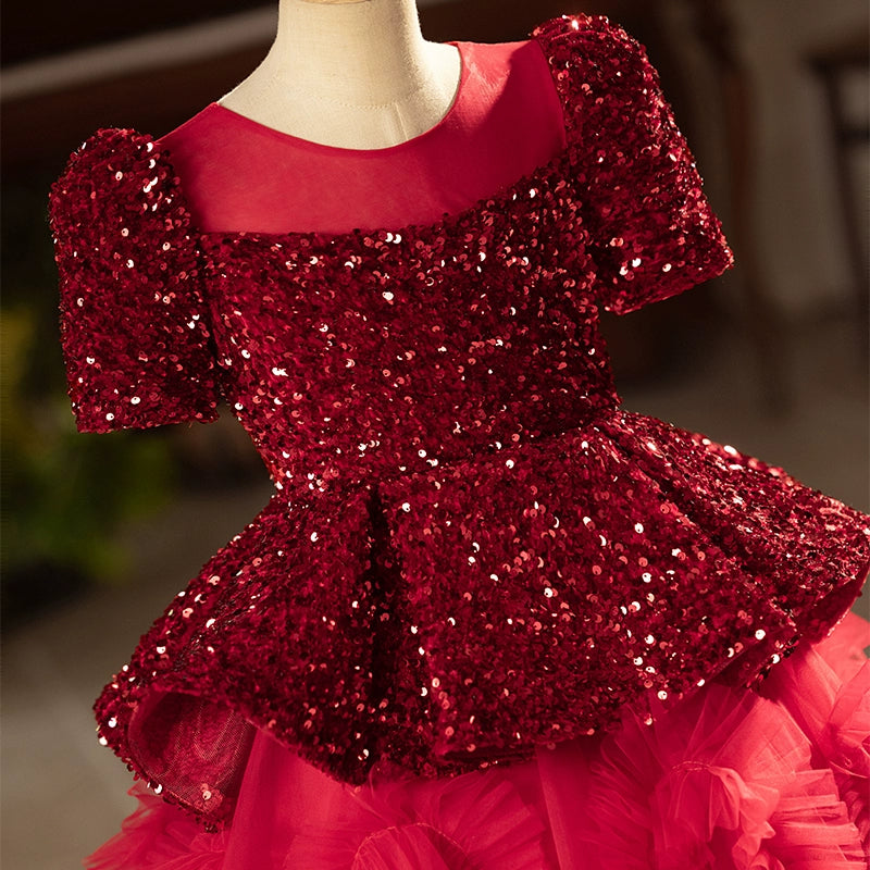 Red Girls Sequined Princess Dress Children's Birthday Dress