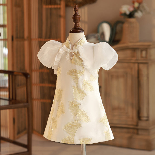 Elegant Baby Baptism Dresses Toddler Puff Sleeve First Communion Dresses