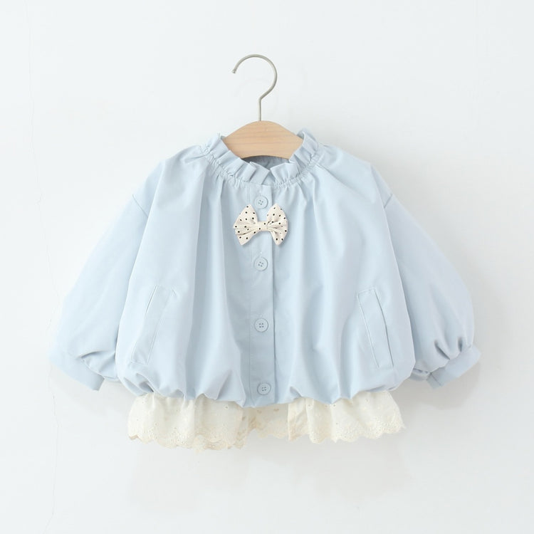Girls' New Solid Color Lace Patchwork Coat