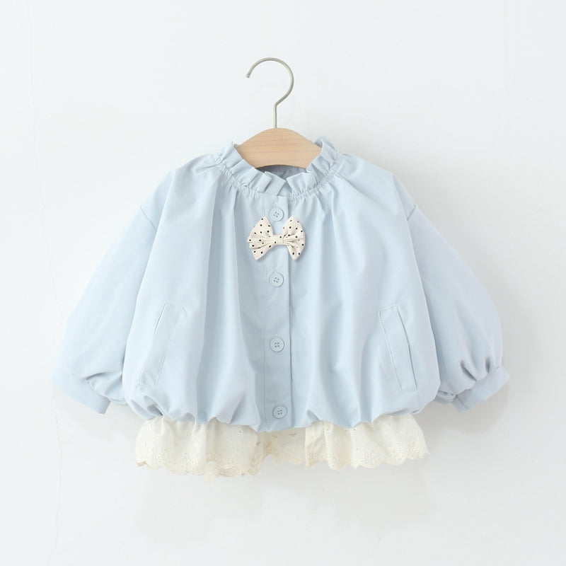 Girls' New Solid Color Lace Patchwork Coat