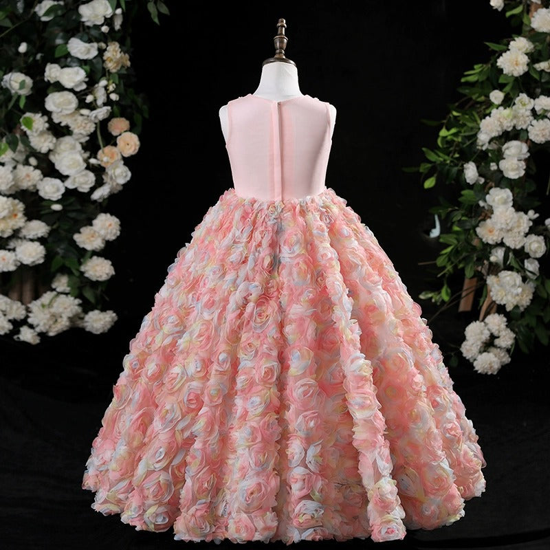 Elegant Baby Pink Sleeveless Floral Beauty Pageant Dress Toddler Birthday Party Dresses