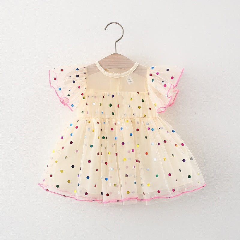 Baby Girl Summer Colored Dots Zip Back Dress